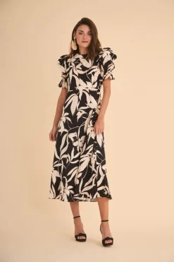 Outlet VESTIDO PALOMAESTAMPADO NEGRO Midi dresses