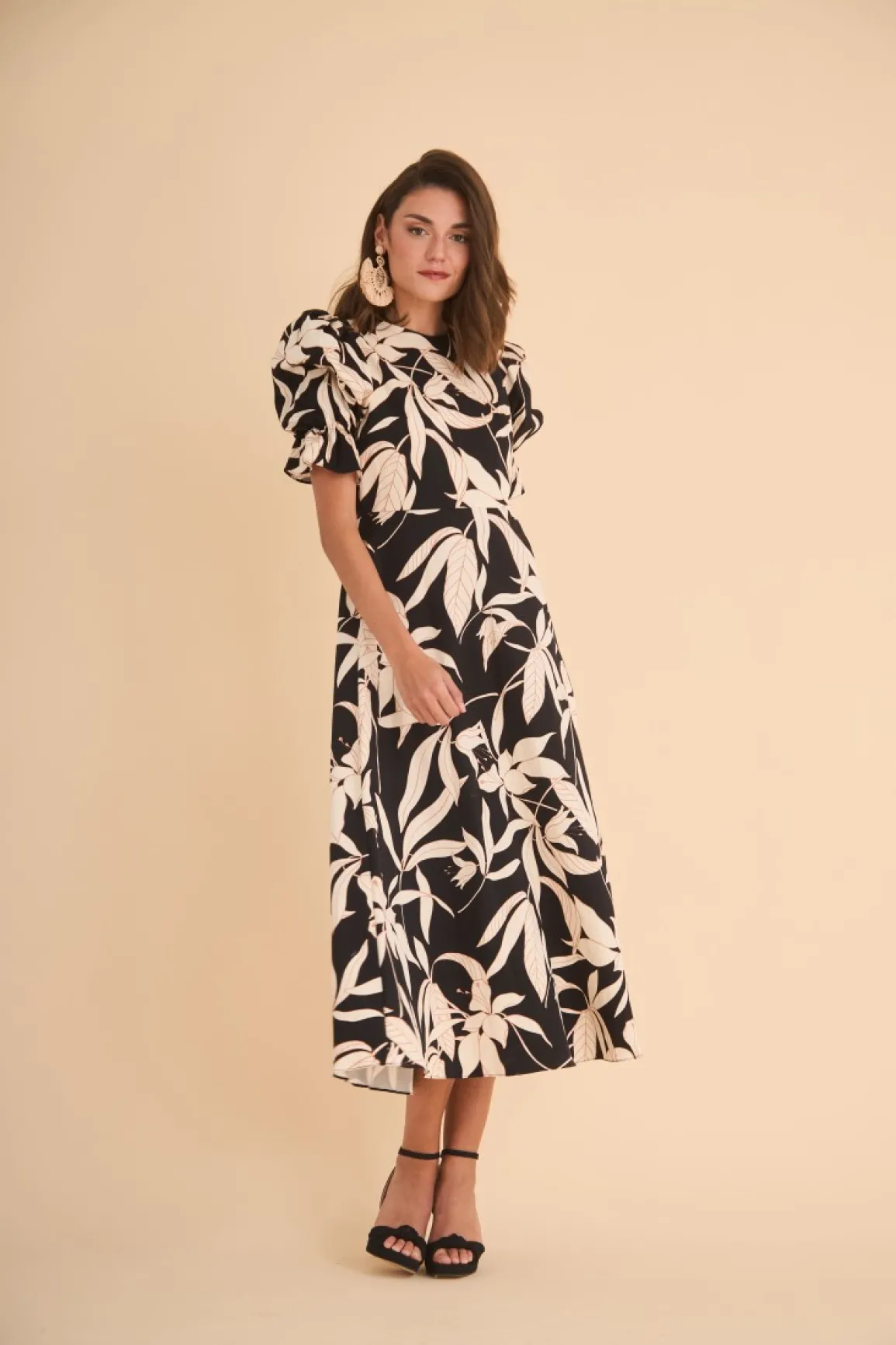 Outlet VESTIDO PALOMAESTAMPADO NEGRO Midi dresses