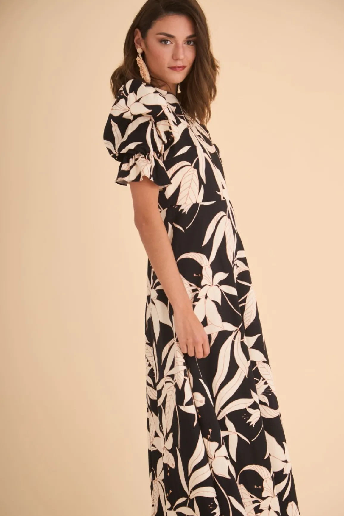 Outlet VESTIDO PALOMAESTAMPADO NEGRO Midi dresses